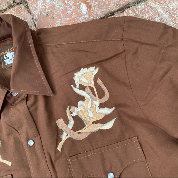 Vintage Karman western embroidered Flower Horseshoe Pearl Snap shirt - Picture 4 of 9